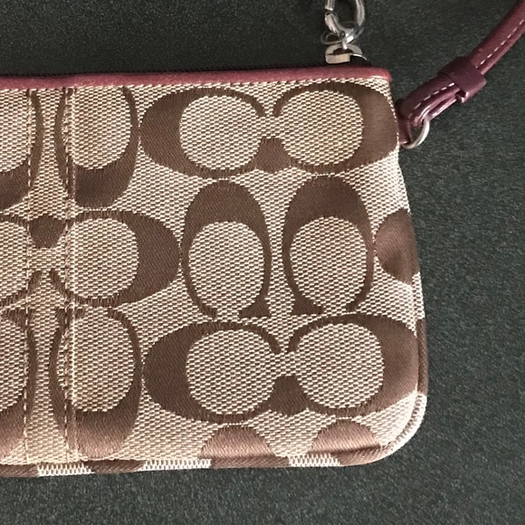 Coach Khaki/Purple Canvas Leather Suede Wristlet - Picture 13 of 16